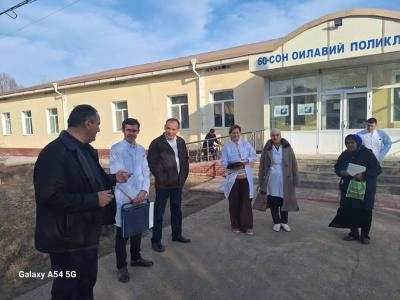 On February 21, 2025, the director of the Khorezm branch of RSNPMCE, Gaibov Gayrat Komilovich, together with a group of specialists working in the branch, organized screening examinations and medical dispensaries.